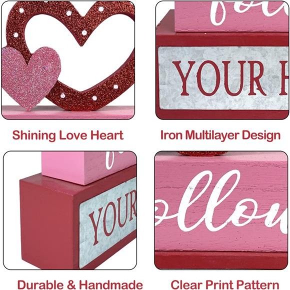 Valentines Day Decor 3-Layered Pink Love Heart, Wooden Table Decorations - Picture 6 of 14